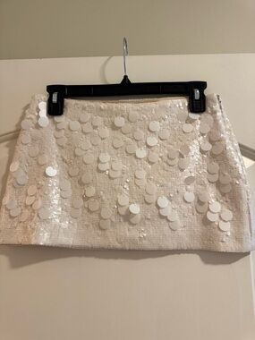 Danielle Guizio White Sequin Disc Mini Skirt